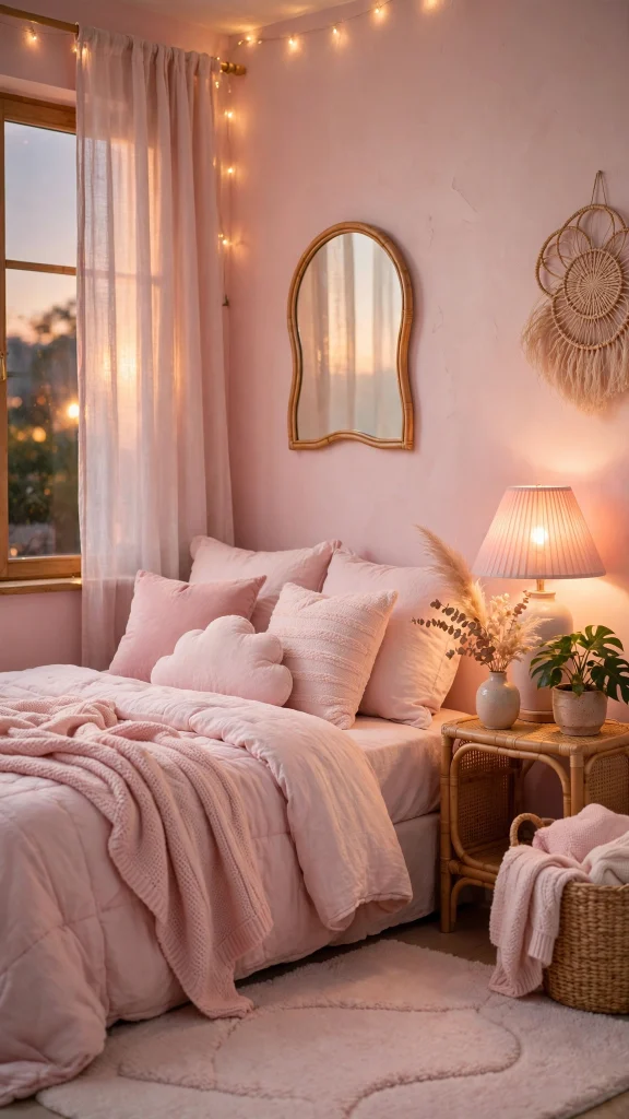 17 Dreamy wallpaper aesthetic pink pastel Ideas 6 Cozy pastel pink bedroom interior with soft warm light