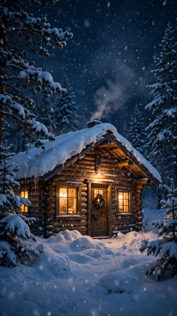 17 wallpaper iphone christmas Ideas 1 Cozy wooden cabin glowing in the snow at night wallpaper