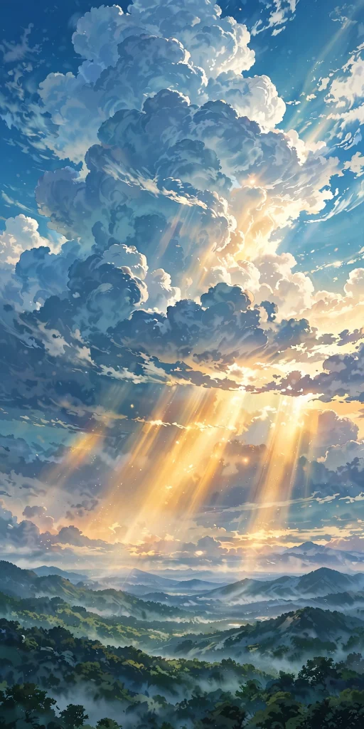 17 Beautiful Wallpaper Backgrounds Anime for Screens 2 Dramatic anime sky with towering clouds in vibrant blue and gold