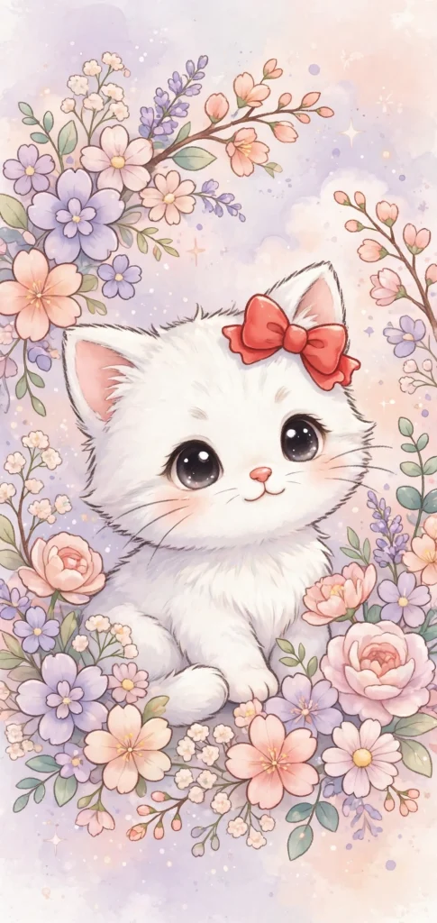 17 Cute wallpaper iphone hello kitty Designs 2 Hello Kitty with red bow among pastel flowers