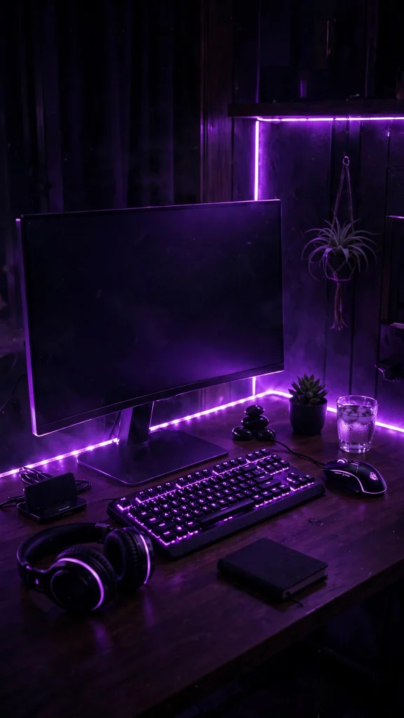 neon desktop setup dark purple computer wallpaper