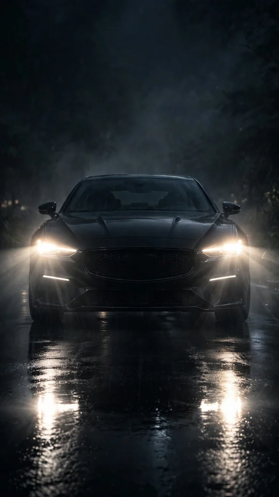 Wallpaper iPhone Car: 17 Stunning Auto Designs 6 Black luxury car front view at night with glowing headlights