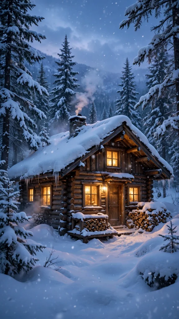 17 Wallpaper iPhone Winter Ideas for Cold Season 5 Cozy winter cabin with glowing windows in the snow