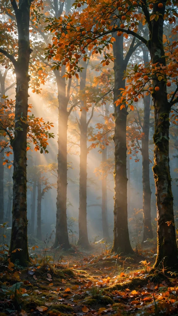 17 Cozy wallpaper iphone fall Ideas for Your iPhone 5 Misty autumn morning with sunbeams streaming through orange trees