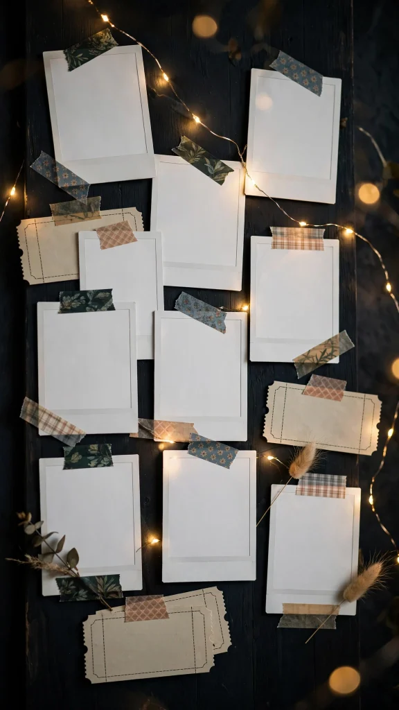17 Best Wallpaper Iphone Kpop Ideas for Fans 10 Polaroid collage with blank frames, fairy lights, washi tape