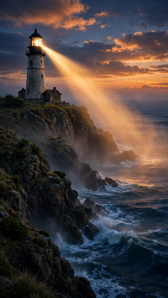 17 Beautiful wallpapers for tablets Free Download 3 Lighthouse on rocky cliffs at dusk with beam of light