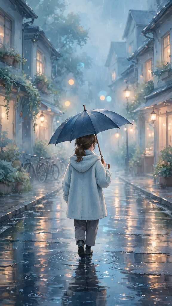 17 Best wallpaper iphone girl for Your Phone 15 Girl with an umbrella from behind on a rainy street with glowing reflections