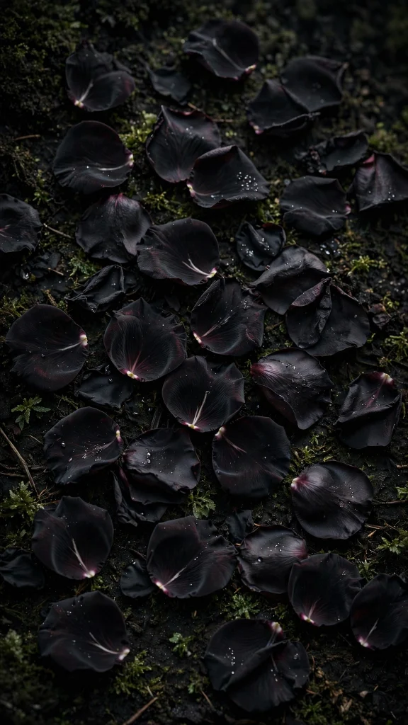 Black rose petals scattered phone wallpaper