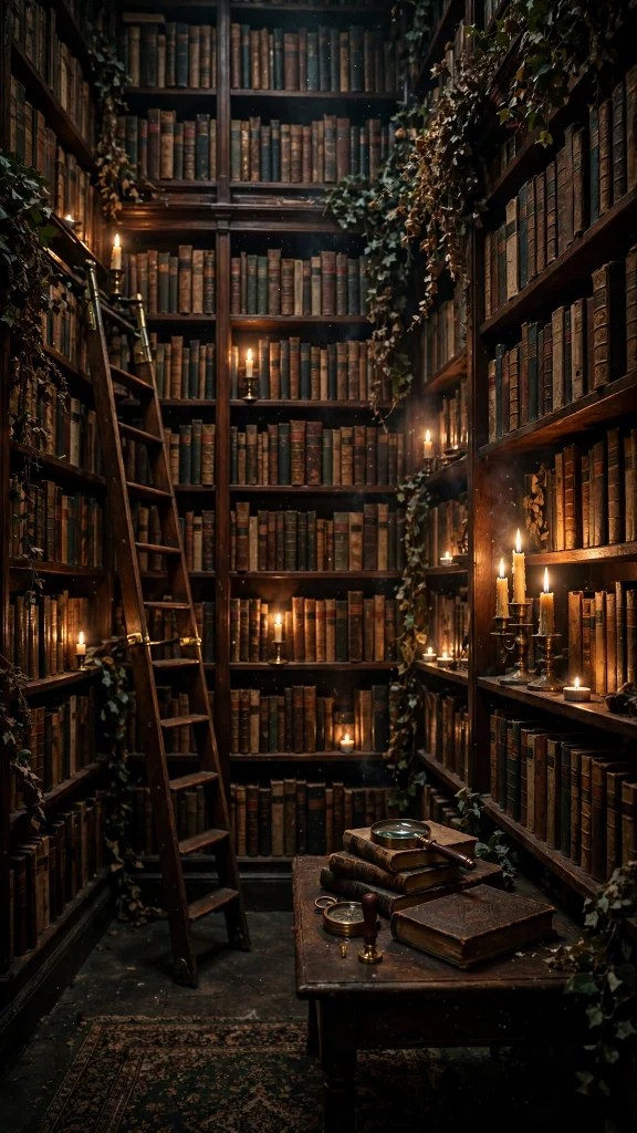 Dark academia library with old books wallpaper iphone dark