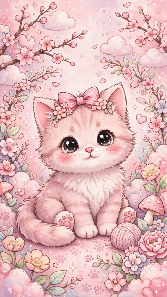 17 Wallpaper Pink Cute Ideas for Your Phone 2 Cute pink kitten kawaii wallpaper pink cute