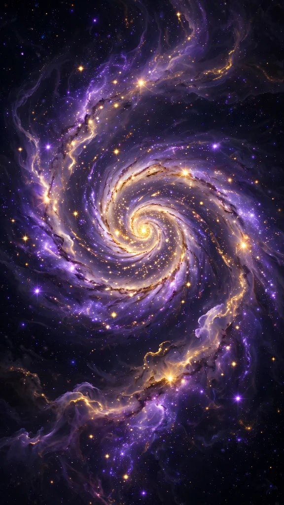 Spiral galaxy of purple and gold stars wallpaper