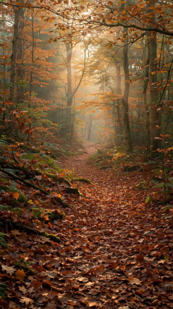 17 Cozy Wallpaper iPhone Brown Designs You'll Love 6 Autumn forest path with brown leaves wallpaper iphone brown