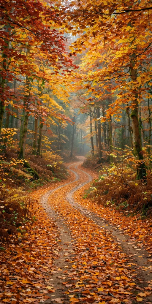 17 Cozy Wallpaper Backgrounds Fall for Autumn 2 Fall forest road covered in orange leaves