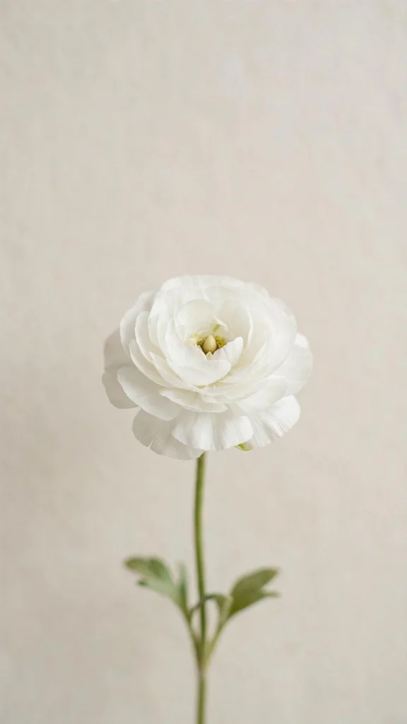 Single white flower on plain background