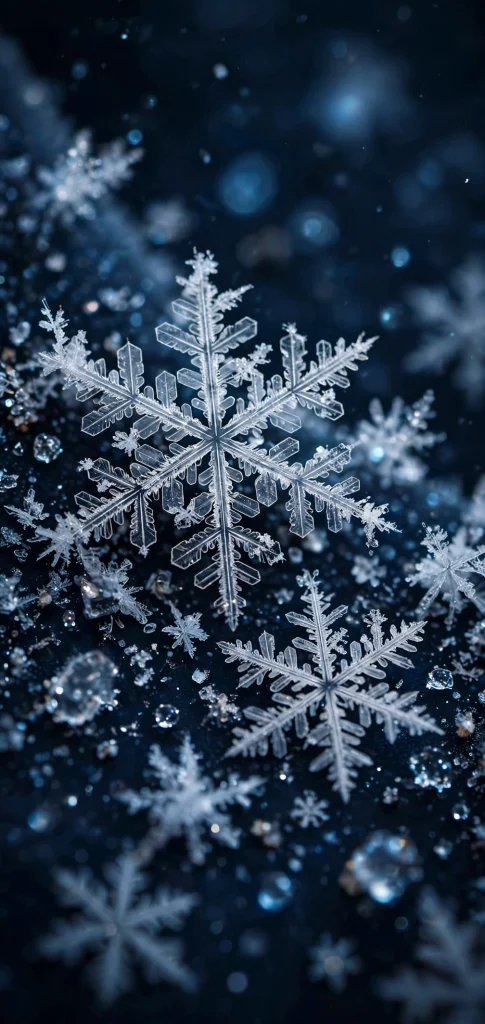 17 Wallpaper iPhone Winter Ideas for Cold Season 9 Snowflakes macro on a dark background