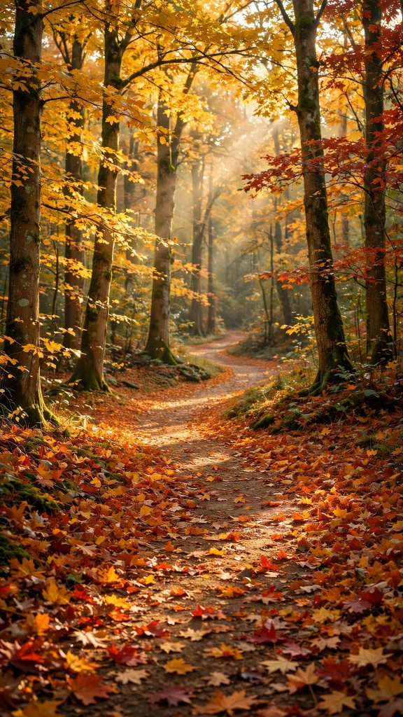 17 Cozy wallpaper iphone fall Ideas for Your iPhone 6 Winding autumn forest path covered with red and gold fallen leaves