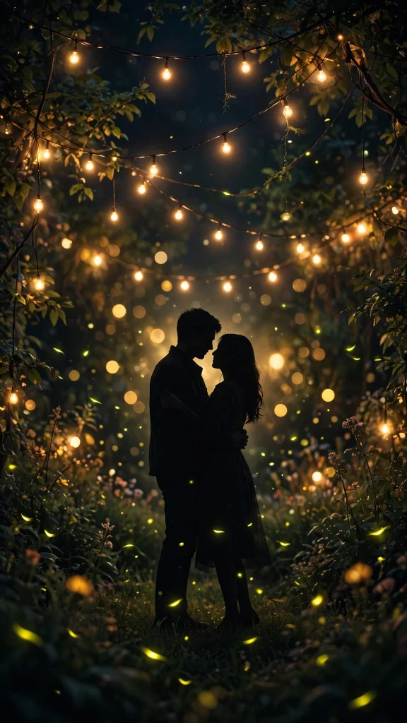 17 Best wallpaper aesthetic couple Ideas for You 6 Silhouette of a couple slow dancing under glowing string lights in a night garden