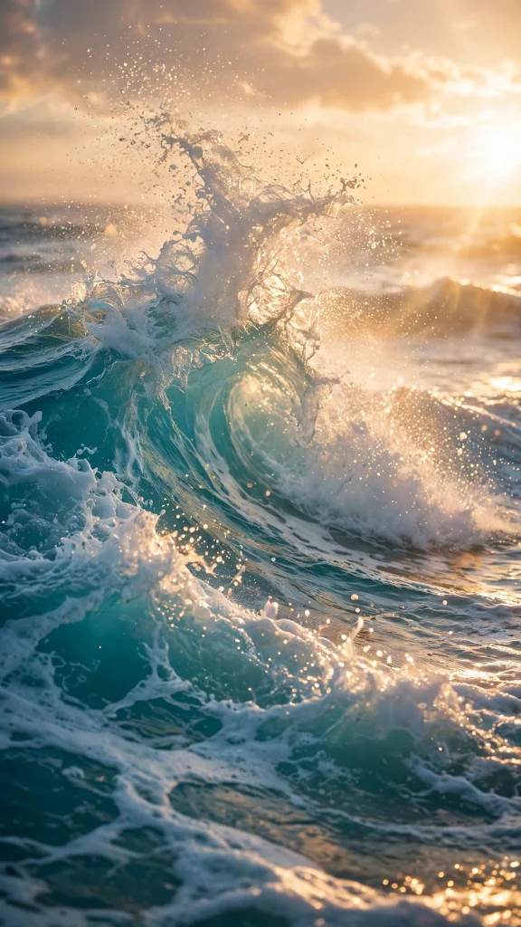 17 Best wallpaper aesthetic laptop hd 1080p Wallpapers 10 Ocean waves crashing at golden hour, sparkling turquoise water