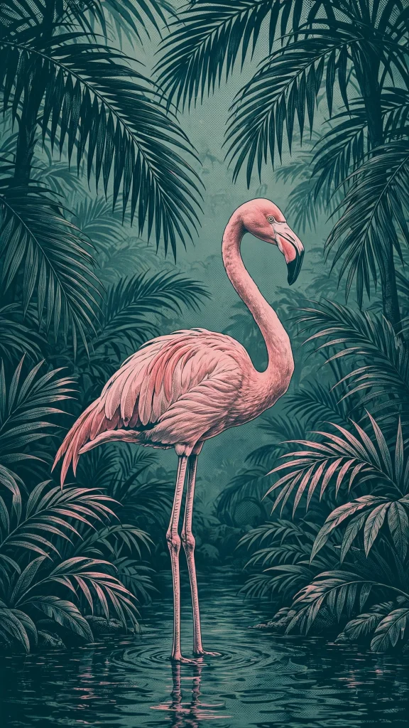 17 Fresh wallpaper pink and green for Your Phone 4 pink flamingo among tall green palm leaves