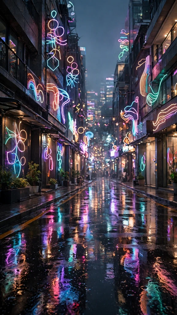 17 Best Wallpaper Iphone Kpop Ideas for Fans 6 Seoul street at night with abstract neon signs, wet pavement reflections