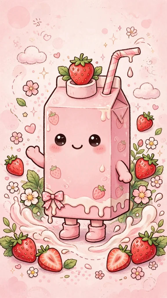 17 Wallpaper Pink Cute Ideas for Your Phone 7 Pink strawberry milk carton cute wallpaper pink cute
