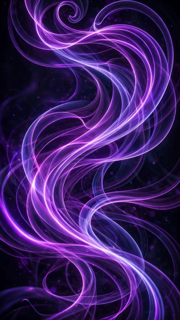 Purple neon light abstract ribbons glowing on dark background