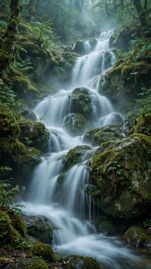 Waterfall with silky long exposure water flow wallpaper