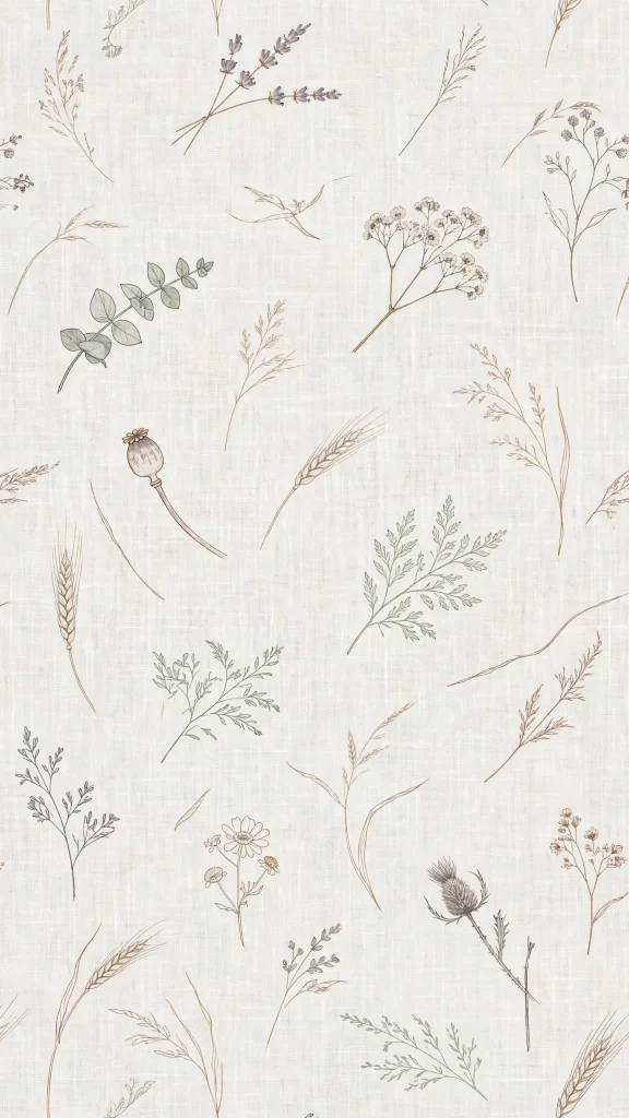 17 Wallpaper Aesthetic Home Screen Ideas for 2026 14 Dried flower botanical pattern wallpaper aesthetic home screen off white