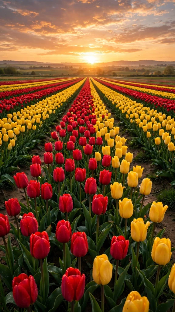 17 Beautiful Wallpapers Flowers for Your Phone 5 Endless red and yellow tulip field wallpapers flowers at sunset