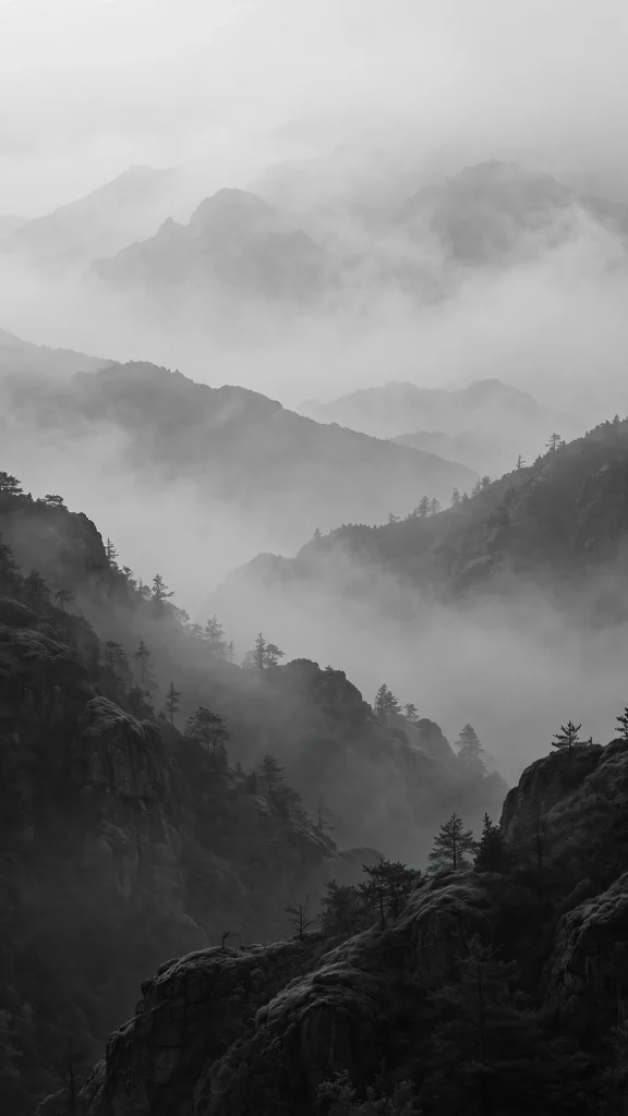 Black and White Wallpaper: 17 Stunning Designs 2 black and white misty mountains fog