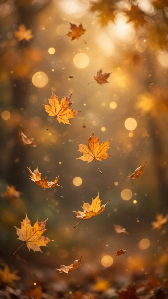 17 Cozy wallpaper iphone fall Ideas for Your iPhone 2 Golden maple leaves falling through sparkling bokeh light