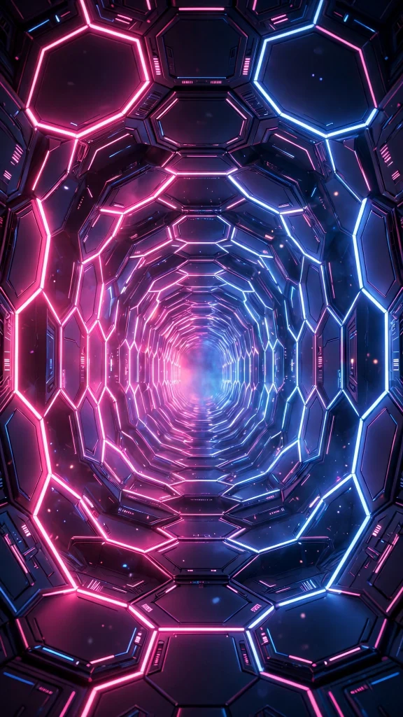 3d neon tunnel pink blue 3d wallpaper