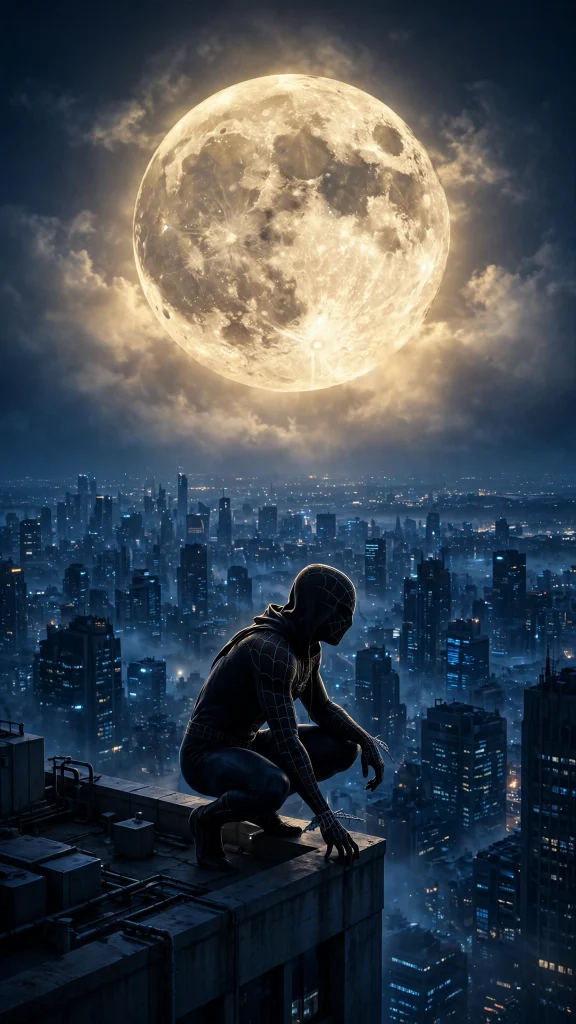 17 Cool Wallpaper Iphone Spiderman Ideas 2 Masked hero silhouette against full moon over rooftops