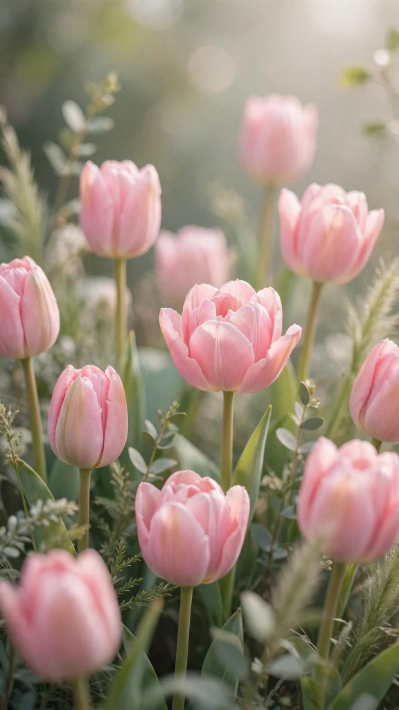 Walpaper Estetik iPhone: 17 Aesthetic Designs 9 pink tulips soft light walpaper estetik iphone