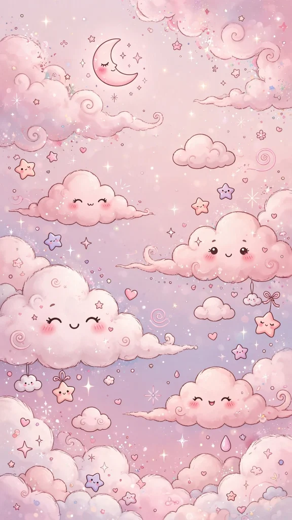 17 Wallpaper Pink Cute Ideas for Your Phone 15 Cute pink clouds and stars wallpaper pink cute