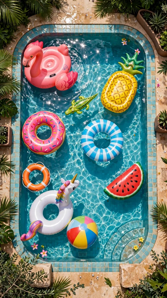 17 Wallpaper iPhone Summer Wallpapers for Sunny Phones 13 Swimming pool with colorful floaties from above