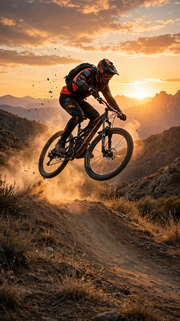 Mountain biker jumping at sunset wallpaper
