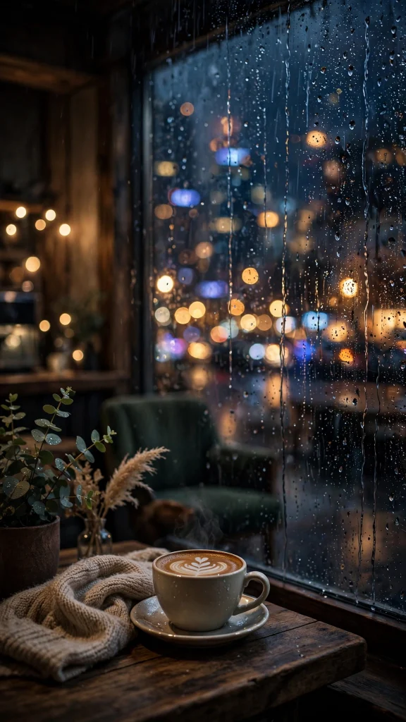 rainy coffee shop window wallpaper iphone tumblr with bokeh city lights