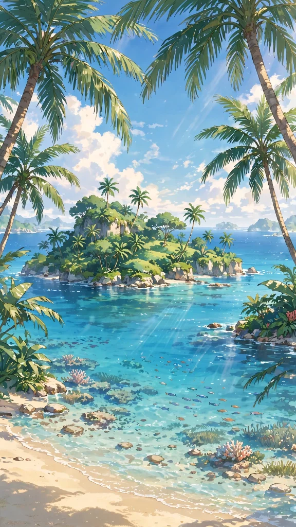 anime tropical island palm crystal water one piece wallpaper