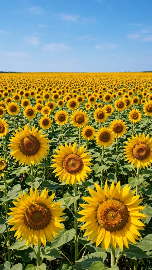Sunflower field under a clear blue sky, wallpaper aesthetic summer
