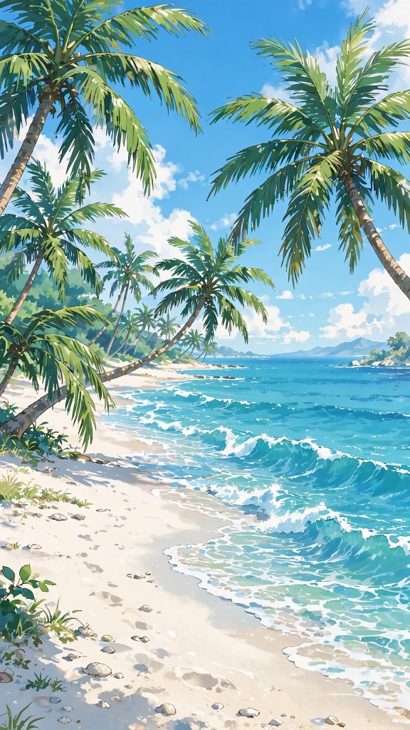 17 Beautiful Wallpaper Backgrounds Anime for Screens 9 Anime beach with turquoise waves and palm trees