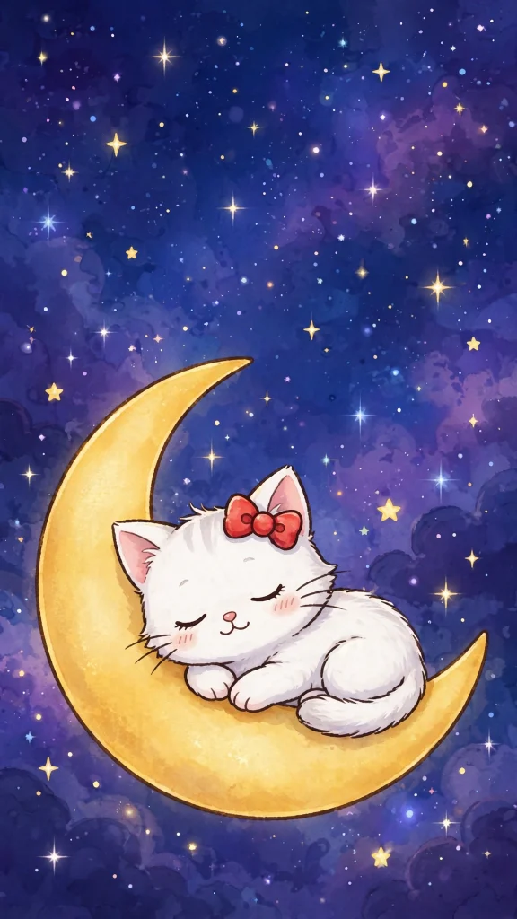17 Cute wallpaper iphone hello kitty Designs 3 Hello Kitty sleeping on a crescent moon under a night sky