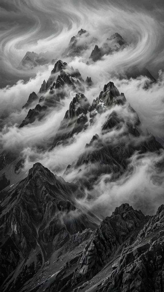 17 Stunning Wallpapers Black and White (Free HD) 6 Black and white mountain peaks with clouds