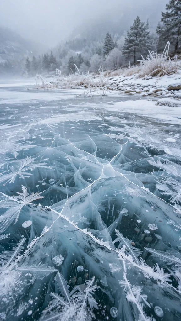 17 Wallpaper iPhone Winter Ideas for Cold Season 10 Frozen lake with beautiful ice patterns