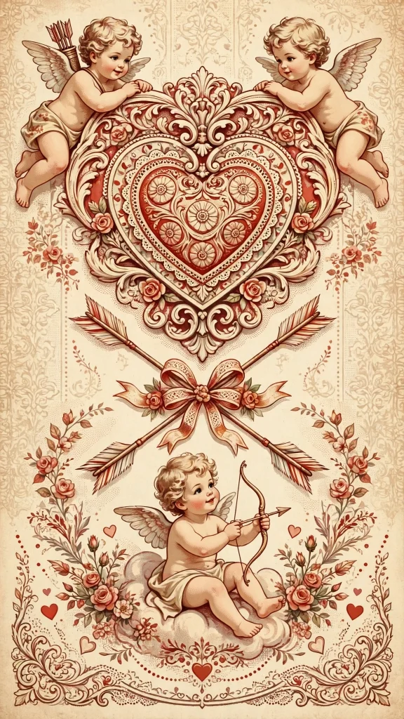 17 Best wallpaper iphone love for Your Phone 4 Vintage cupid-style valentine art with ornate hearts and arrows, retro 1950s style