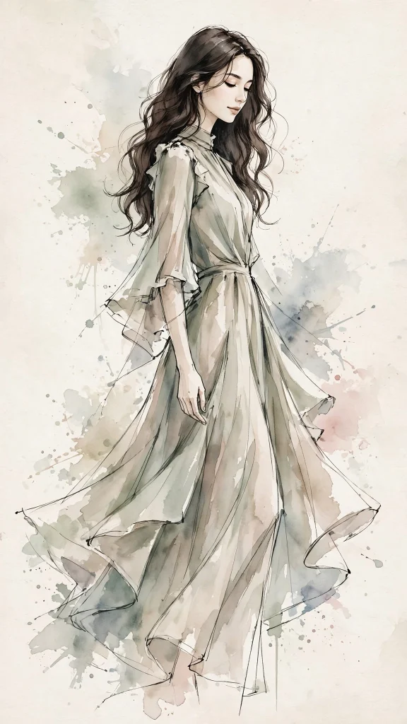 17 Best wallpaper iphone girl for Your Phone 4 Fashion sketch style illustration of a girl in a flowing elegant dress, ink and watercolor