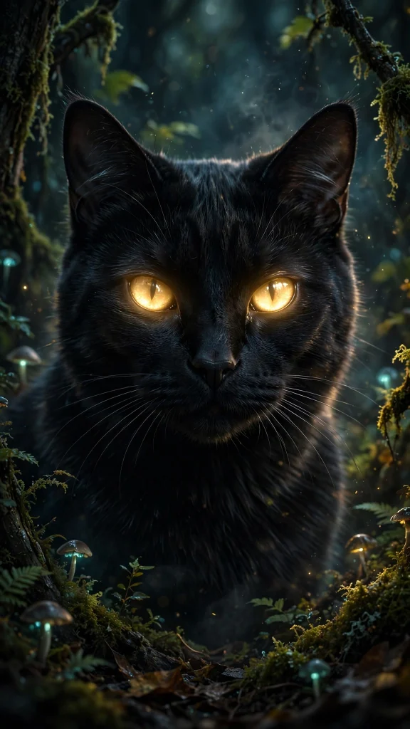 Black cat with glowing eyes phone wallpaper