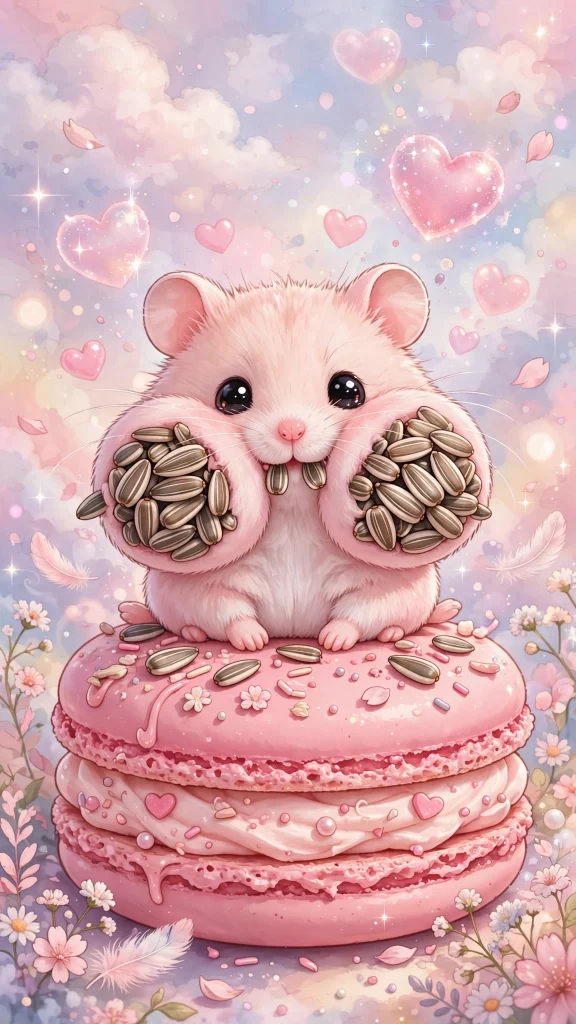 17 Cute Wallpaper Pink Lucu Ideas for Your Phone 4 Tiny round pink hamster with chubby cheeks on a pink macaron