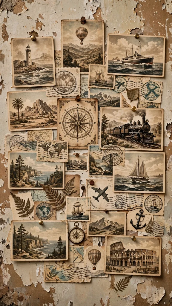 Wallpaper Backgrounds Aesthetic Vintage: 17 Retro Picks 14 Collage of faded vintage postcards on old wall wallpaper backgrounds aesthetic vintage