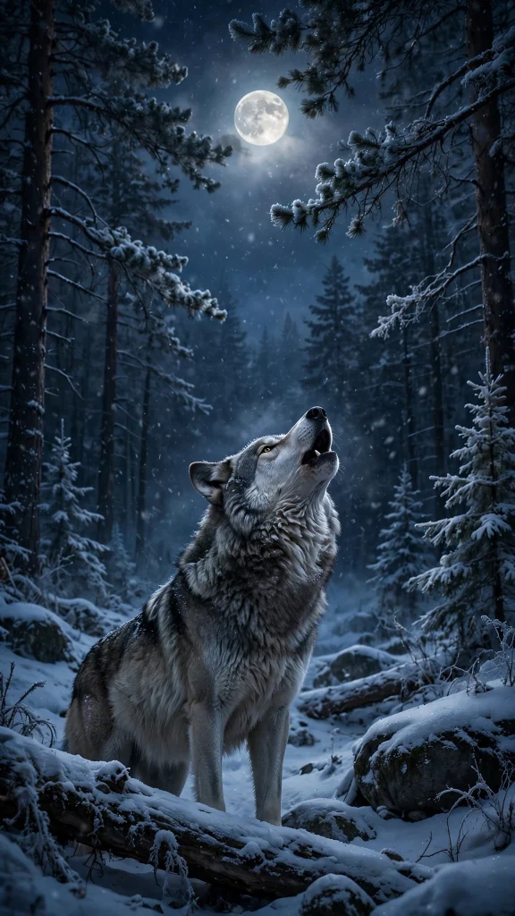 Grey wolf howling at the moon wallpaper